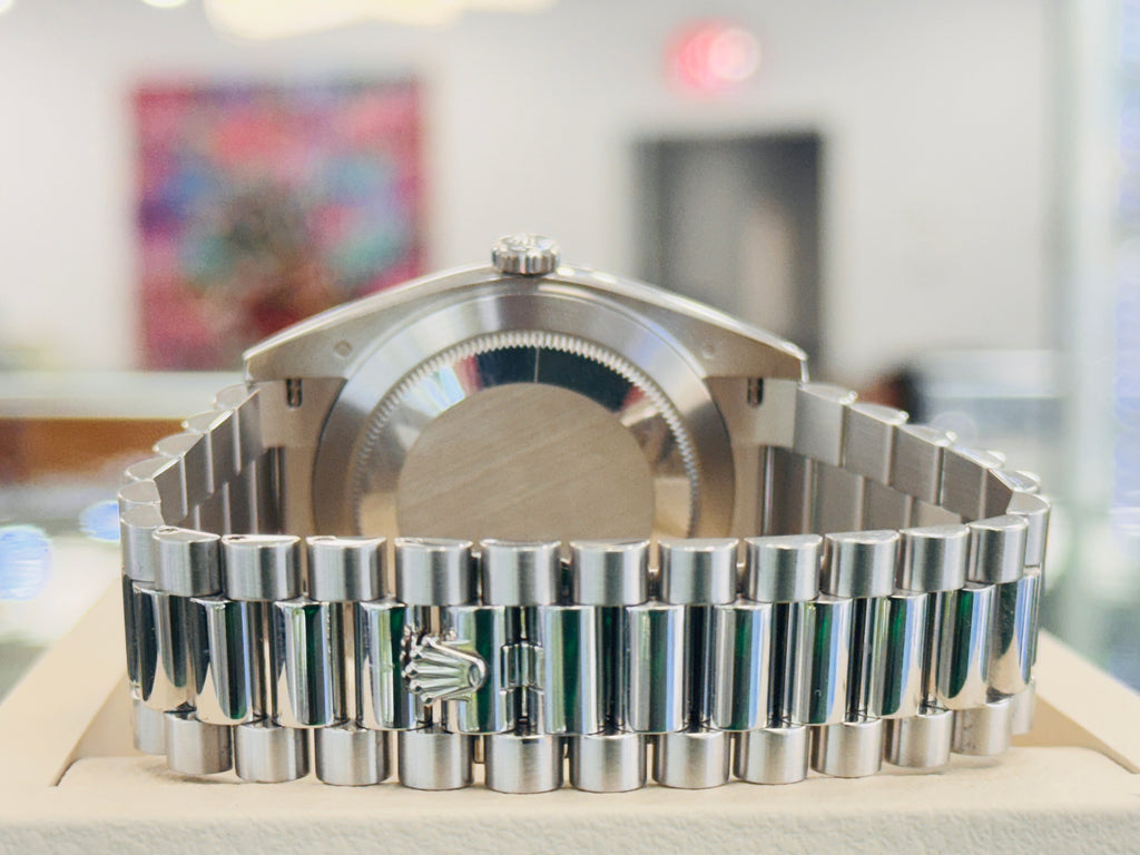 Rolex Day-Date 40 228206 Platinum Glacier Blue Motif Dial  Box and Papers MINT - Diamonds East Intl.