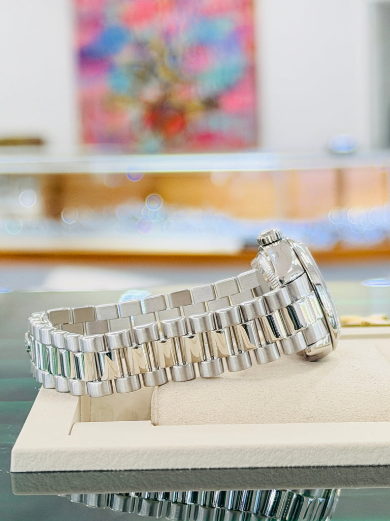 Rolex 26 Lady-Datejust 179166 Platinum PRESIDENT Custom Pave Diamond Roman Dial BOX/PAPERS FULLY SERVICED