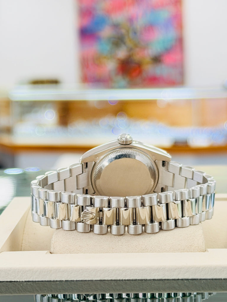 Rolex 26 Lady-Datejust 179166 Platinum PRESIDENT Custom Pave Diamond Roman Dial BOX/PAPERS FULLY SERVICED