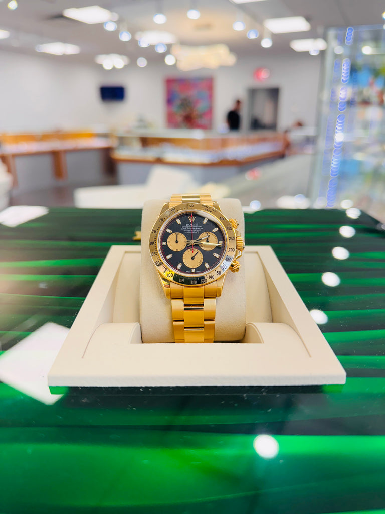 Rolex Daytona Cosmograph 116508 Black with Champagne Subdials “PAUL NEWMAN Dial” 18K Yellow Gold PreOwned - Diamonds East Intl.