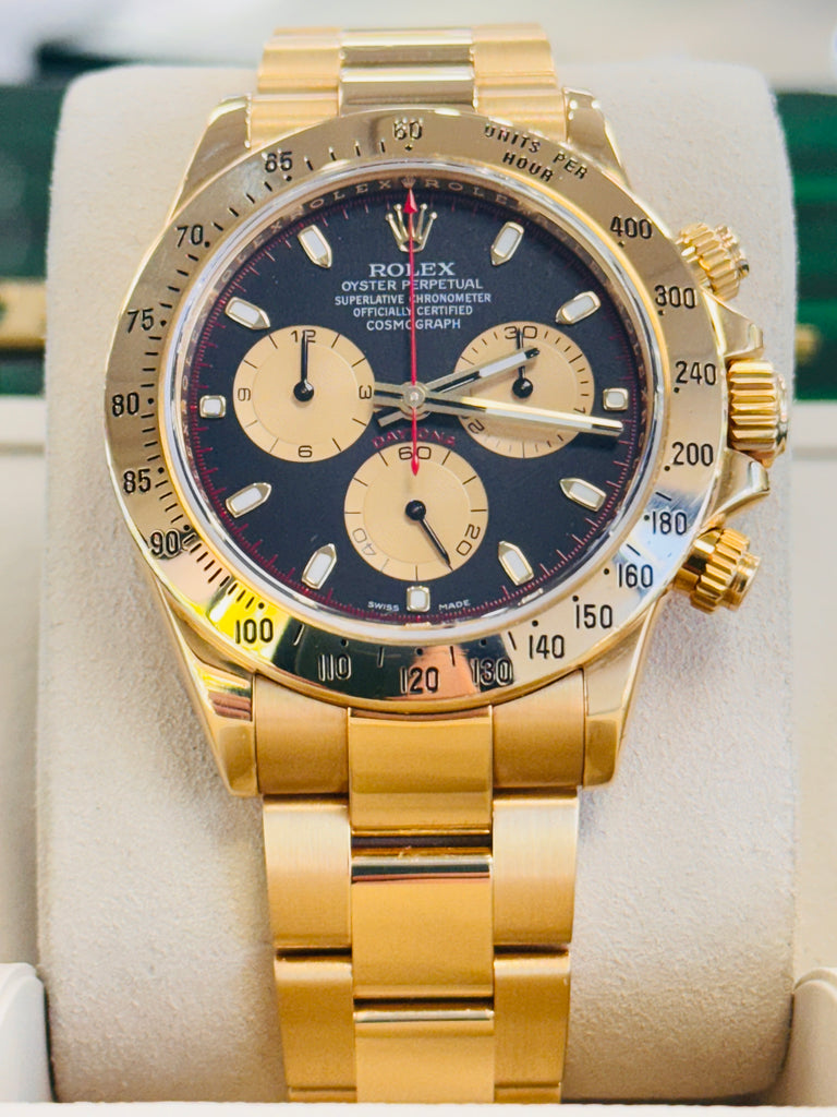 Rolex Daytona Cosmograph 116508 Black with Champagne Subdials “PAUL NEWMAN Dial” 18K Yellow Gold PreOwned - Diamonds East Intl.