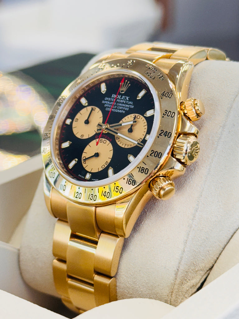 Rolex Daytona Cosmograph 116508 Black with Champagne Subdials “PAUL NEWMAN Dial” 18K Yellow Gold PreOwned - Diamonds East Intl.