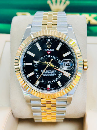 Rolex Sky-Dweller 336933 18K Yellow Gold & Stainless Steel Black Dial Box/Papers MINT