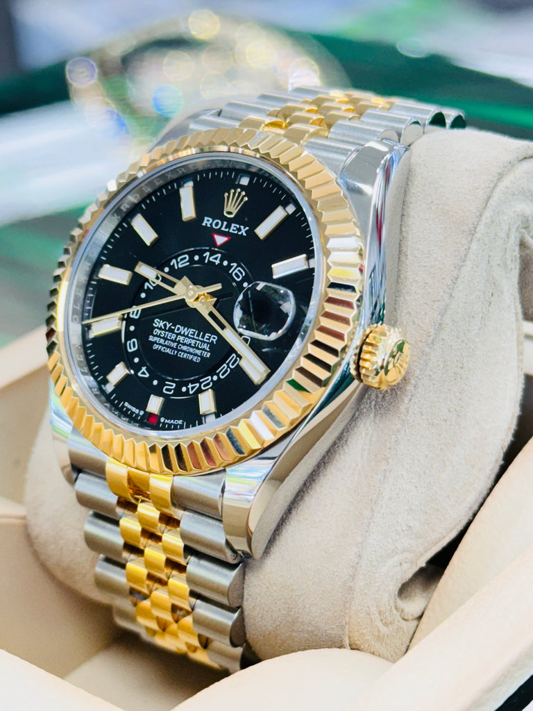 Rolex Sky-Dweller 336933 18K Yellow Gold & Stainless Steel Black Dial Box/Papers MINT