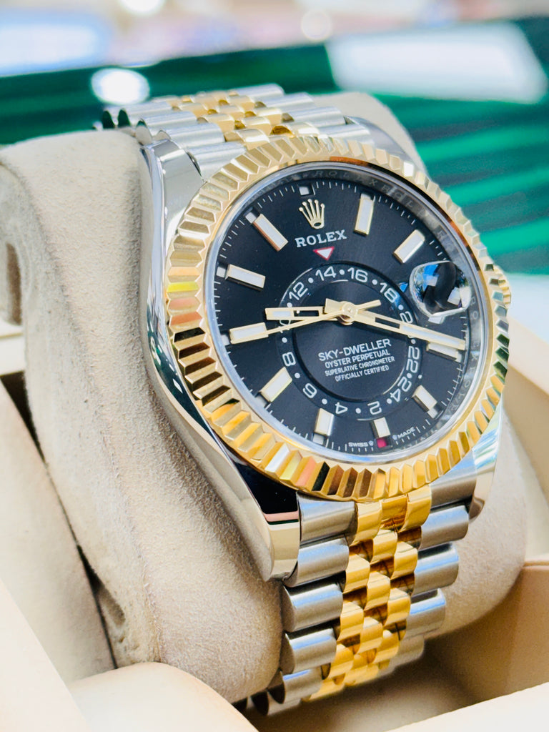 Rolex Sky-Dweller 336933 18K Yellow Gold & Stainless Steel Black Dial Box/Papers MINT