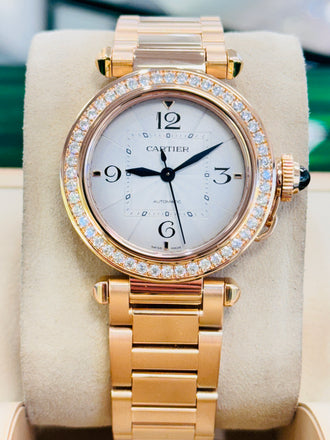 Cartier Pasha 18k Rose Gold 35mm Factory Diamond Bezel Watch wjpa0013 MINT 