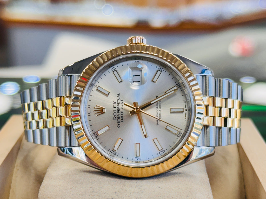 Rolex Datejust 41 126333  18k Gold / Steel Jubilee Bracelet Fluted Bezel Silver Dial Papers MINT