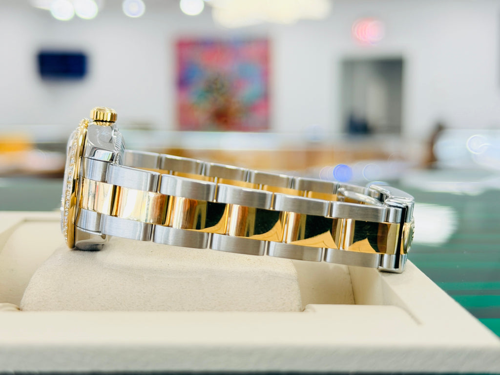 Rolex Lady-Datejust 26 179383 Factory Ivory Diamond Dial Factory Diamond Bezel Yellow Gold & Steel Oyster BOX/PAPERS MINT