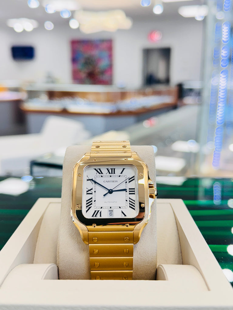 Cartier Santos WGSA0029 39.8 Large 18k YG Silvered opaline dial  Box and Papers Unworn - Diamonds East Intl.
