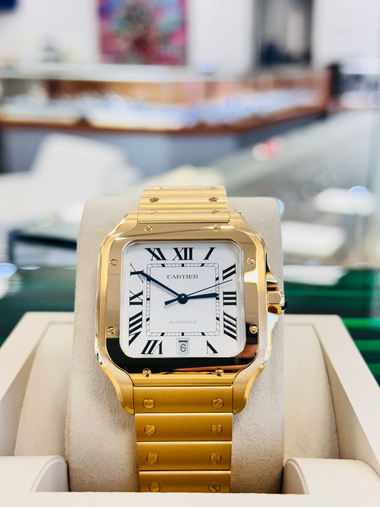Cartier Santos WGSA0029 39.8 Large 18k YG Silvered opaline dial  Box and Papers Unworn - Diamonds East Intl.