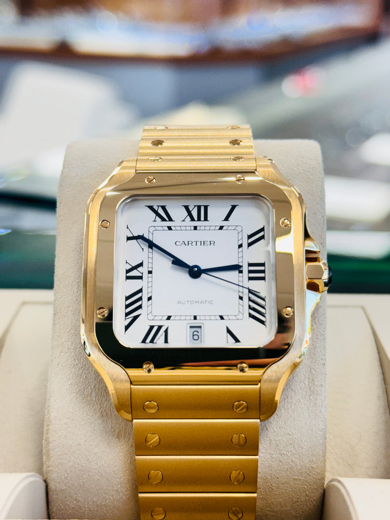 Cartier Santos WGSA0029 39.8 Large 18k YG Silvered opaline dial  Box and Papers Unworn - Diamonds East Intl.