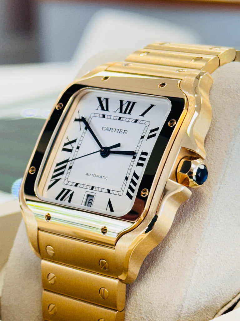Cartier Santos WGSA0029 39.8 Large 18k YG Silvered opaline dial  Box and Papers Unworn - Diamonds East Intl.