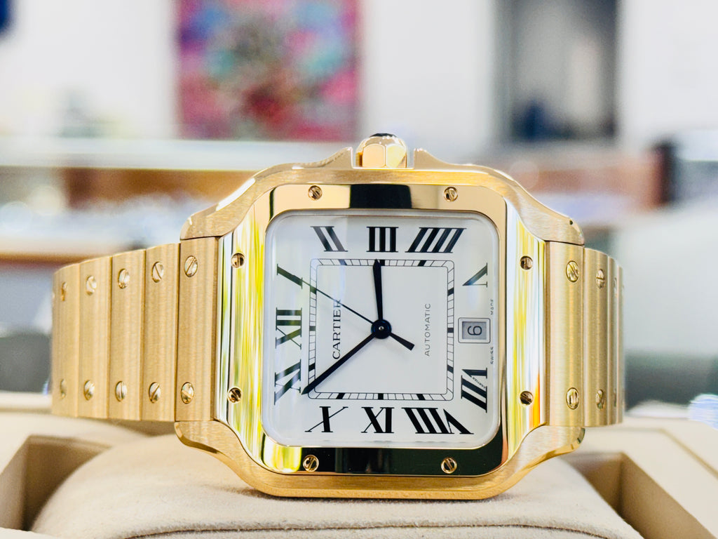 Cartier Santos WGSA0029 39.8 Large 18k YG Silvered opaline dial  Box and Papers Unworn - Diamonds East Intl.