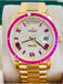 Rolex Day-Date 40 228238  Custom Diamond Roman Pink Ruby  Custom Ruby Bezel Box and Papers MINT - Diamonds East Intl.