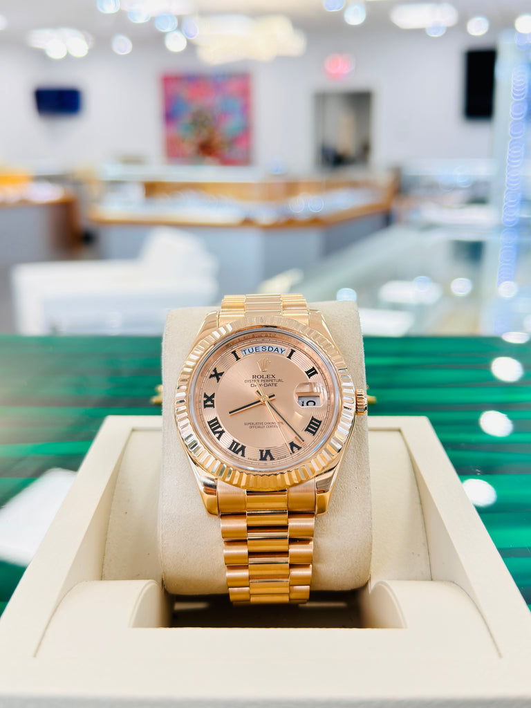 Rolex Day-Date II 218235 41mm 18k EverRose Concentric Roman Dial MINT