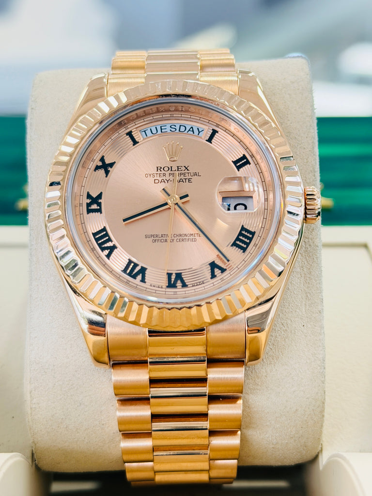 Rolex Day-Date II 218235 41mm 18k EverRose Concentric Roman Dial MINT