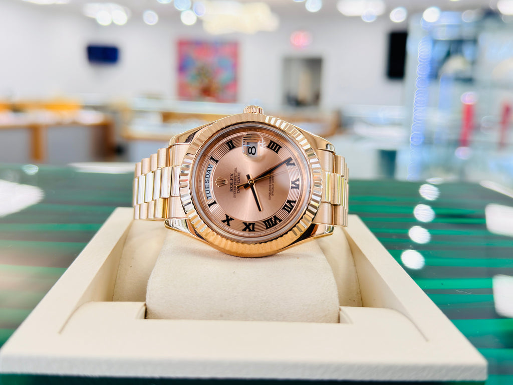 Rolex Day-Date II 218235 41mm 18k EverRose Concentric Roman Dial MINT