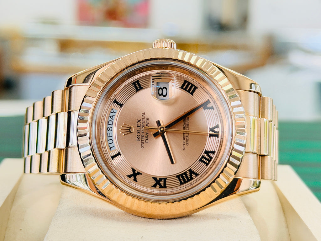 Rolex Day-Date II 218235 41mm 18k EverRose Concentric Roman Dial MINT