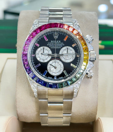 Rolex Daytona 116509 Custom Rainbow Diamonds And Sapphires 18K white Gold Watch PreOwned - Diamonds East Intl.
