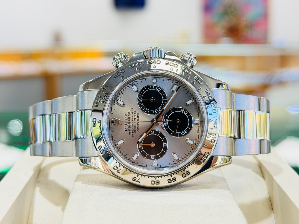 Rolex Daytona 116509 White Gold Cosmograph Silver Panda Dial Box and Papers PreOwned - Diamonds East Intl.