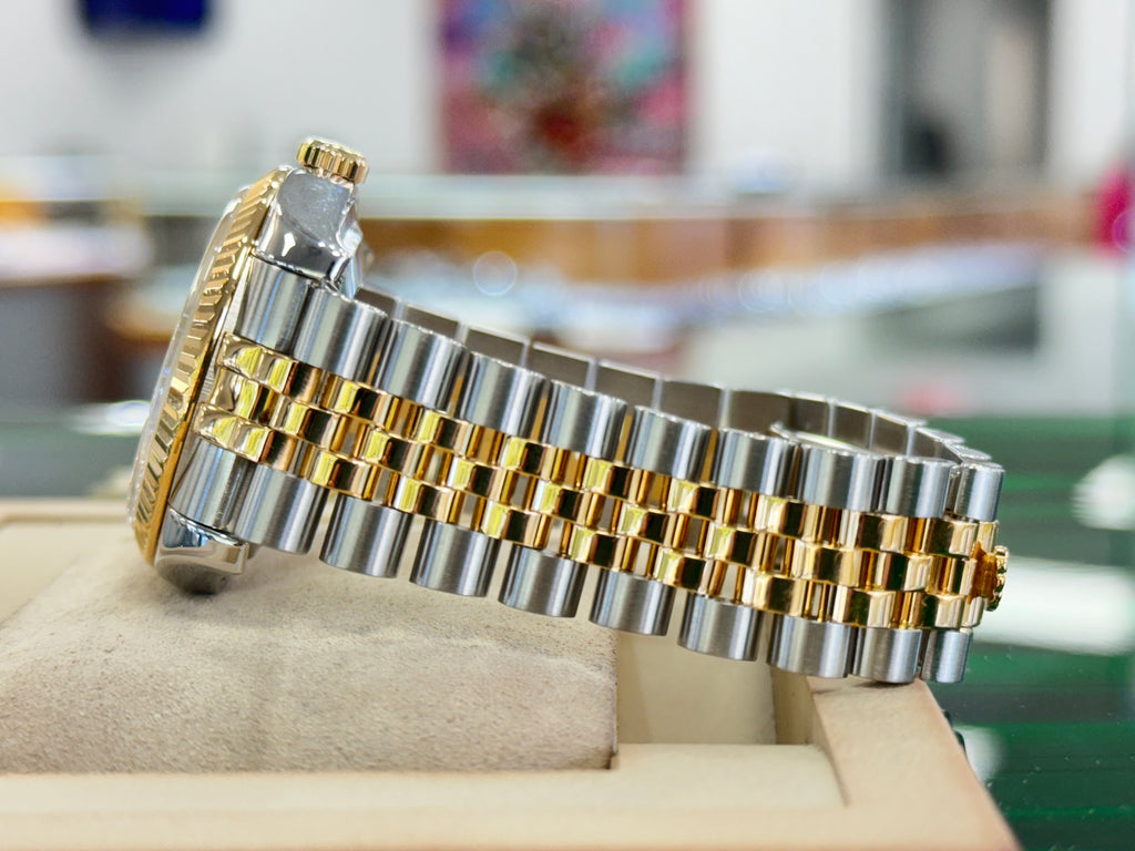 Rolex Datejust 116233 36 white Stick Luminescent Dial Yellow Gold Stainless Jubilee Fluted Bezel PreOwned - Diamonds East Intl.