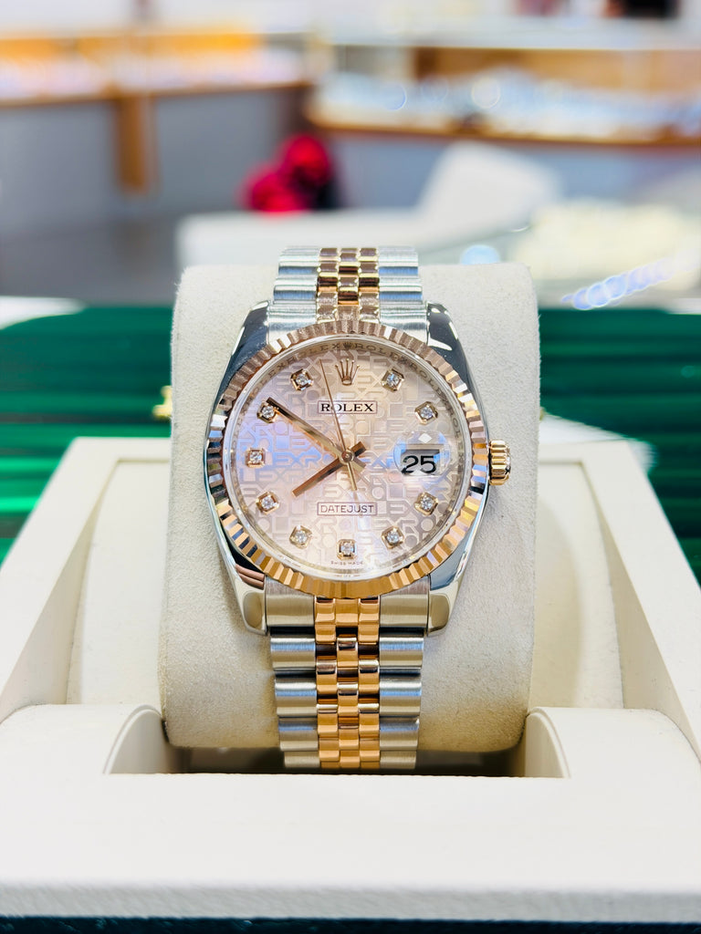 Rolex Datejust 36 116231  Factory Pink Diamond Jubilee Dial EverRose and Steel Jubilee  Band Box and Papers PreOwned - Diamonds East Intl.