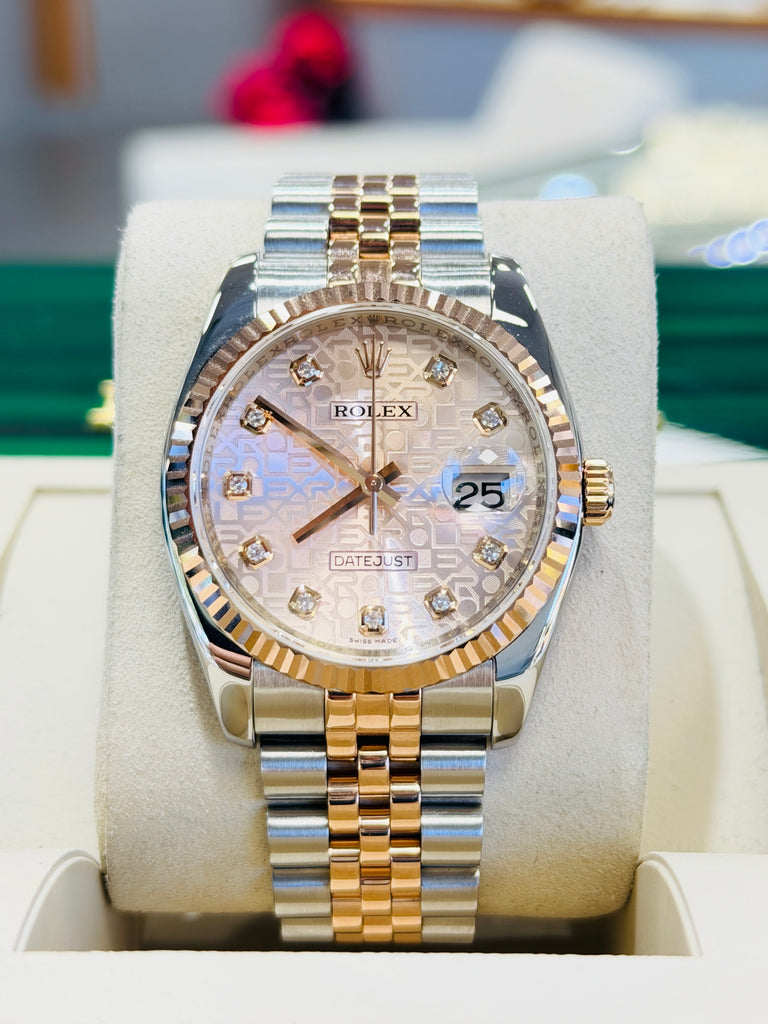 Rolex Datejust 36 116231  Factory Pink Diamond Jubilee Dial EverRose and Steel Jubilee  Band Box and Papers PreOwned - Diamonds East Intl.