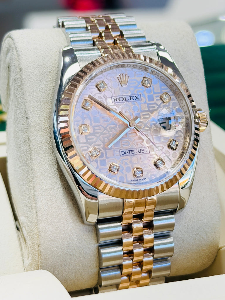 Rolex Datejust 36 116231  Factory Pink Diamond Jubilee Dial EverRose and Steel Jubilee  Band Box and Papers PreOwned - Diamonds East Intl.