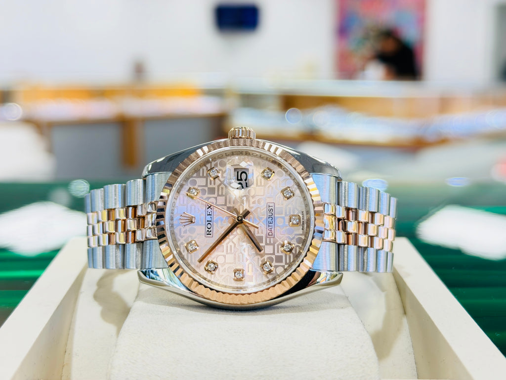 Rolex Datejust 36 116231  Factory Pink Diamond Jubilee Dial EverRose and Steel Jubilee  Band Box and Papers PreOwned - Diamonds East Intl.