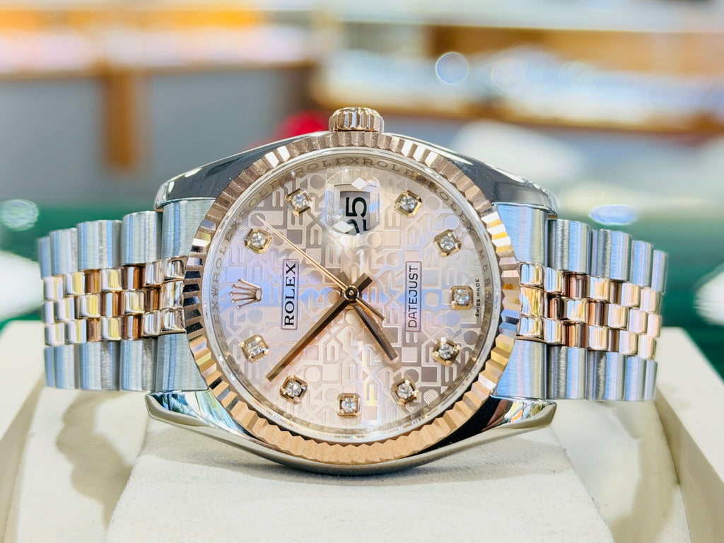 Rolex Datejust 36 116231  Factory Pink Diamond Jubilee Dial EverRose and Steel Jubilee  Band Box and Papers PreOwned - Diamonds East Intl.