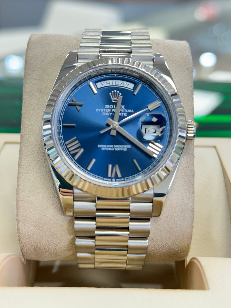 Rolex Day-Date 40mm 228239 Factory Blue Roman Dial Box and Papers preowned - Diamonds East Intl.