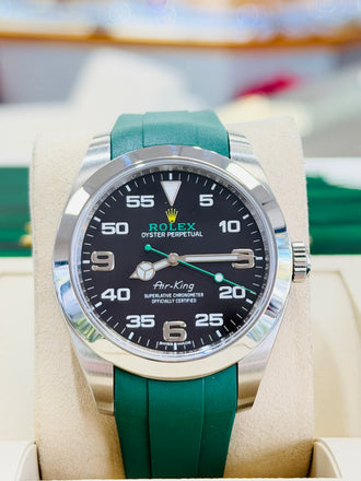 Rolex Air King 40 116900  Arabic Dial Stainless Steel Oyster PreOwned  Custom Rubber B Band Green - Diamonds East Intl.