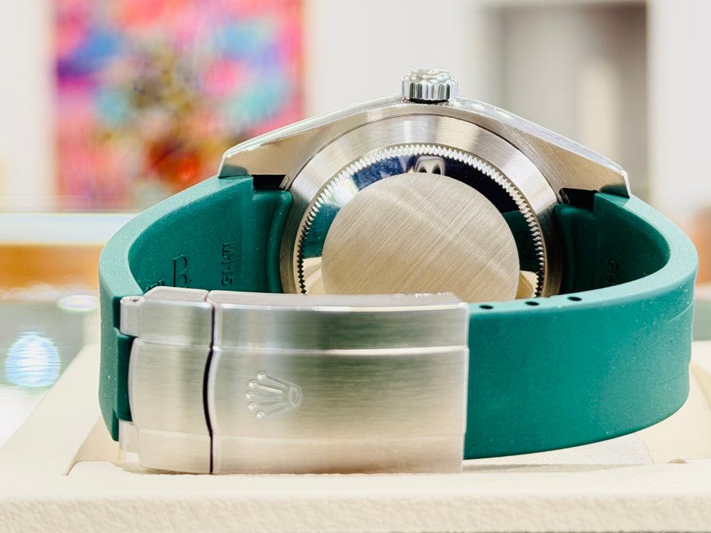 Rolex Air King 40 116900  Arabic Dial Stainless Steel Oyster PreOwned  Custom Rubber B Band Green - Diamonds East Intl.