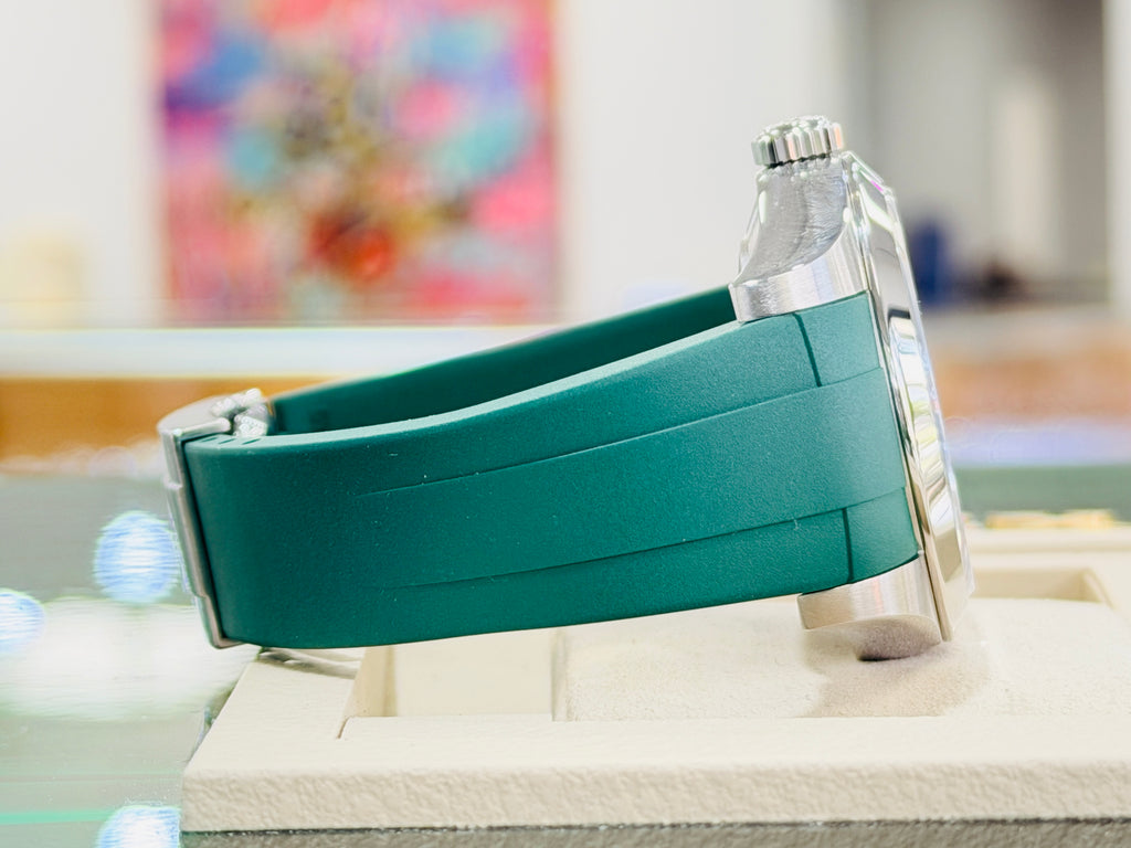 Rolex Air King 40 116900  Arabic Dial Stainless Steel Oyster PreOwned  Custom Rubber B Band Green - Diamonds East Intl.