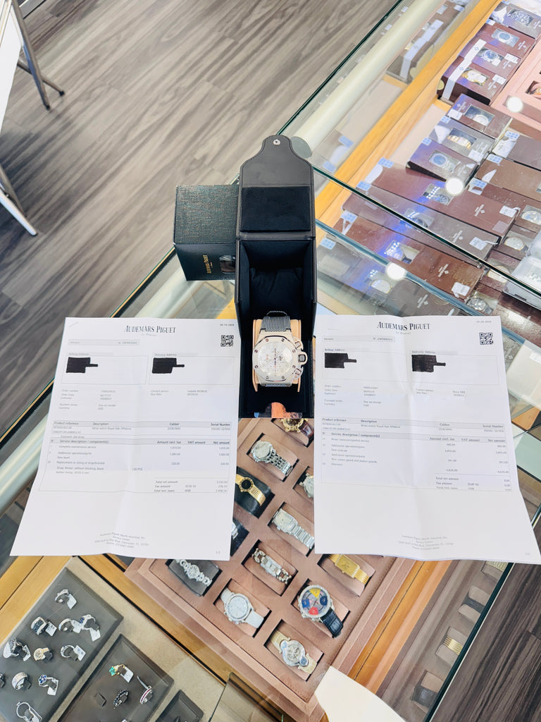 Audemars Piguet Royal Oak Offshore Chronograph Titanium 48mm 25863TI.OO.A08CU.01 “T3 Terminator” Service Box & Service Card PreOwned - Diamonds East Intl.