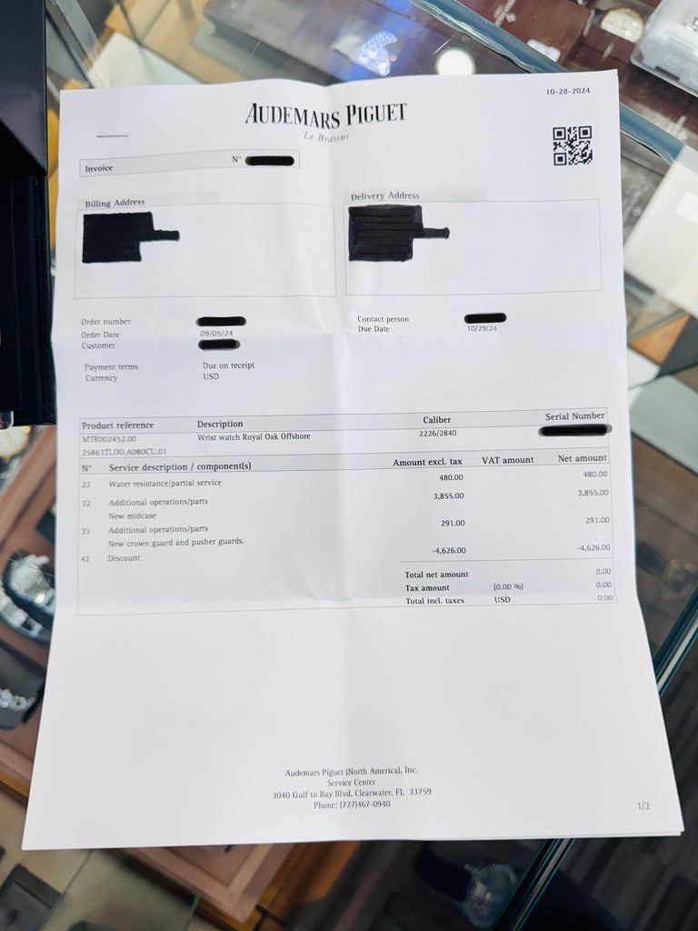Audemars Piguet Royal Oak Offshore Chronograph Titanium 48mm 25863TI.OO.A08CU.01 “T3 Terminator” Service Box & Service Card PreOwned - Diamonds East Intl.