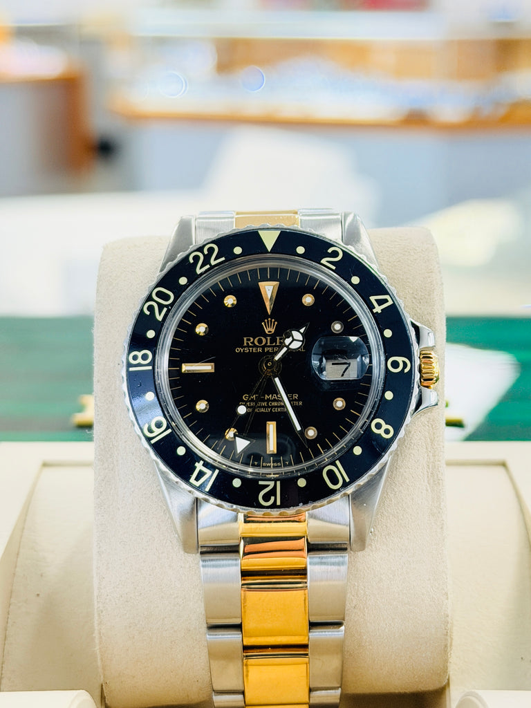 Rolex GMT-Master 40 1675  Stainless & Gold Oyster Black Dial  Vintage 5 Million Serial PreOwned - Diamonds East Intl.
