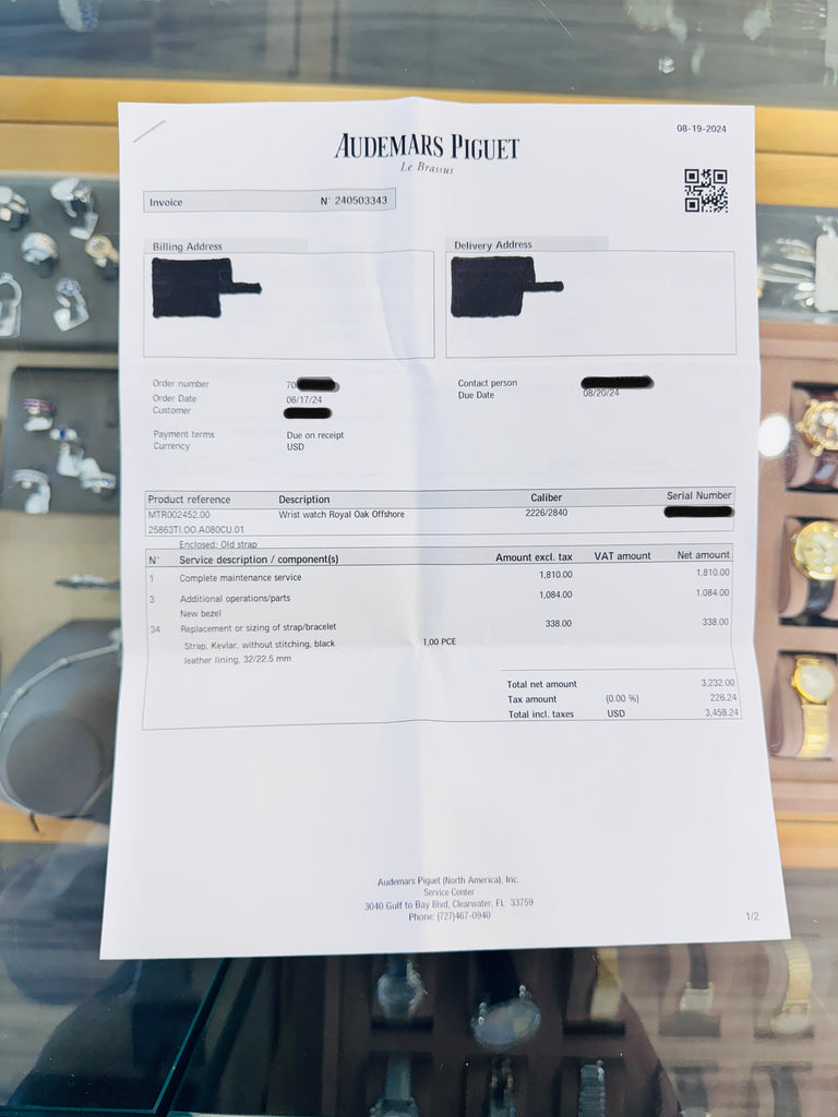 Audemars Piguet Royal Oak Offshore Chronograph Titanium 48mm 25863TI.OO.A08CU.01 “T3 Terminator” Service Box & Service Card PreOwned - Diamonds East Intl.