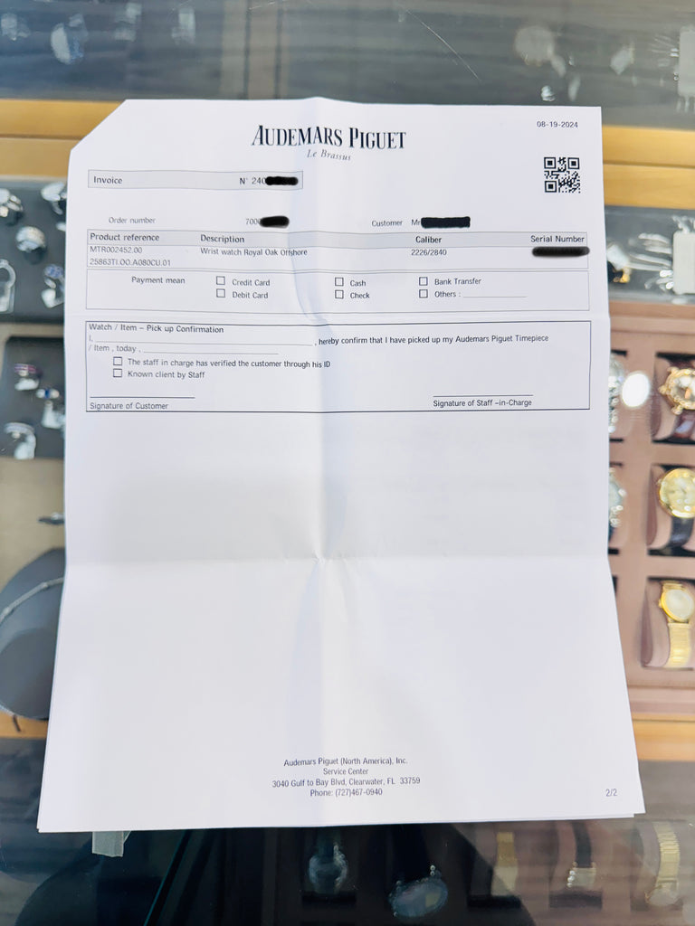 Audemars Piguet Royal Oak Offshore Chronograph Titanium 48mm 25863TI.OO.A08CU.01 “T3 Terminator” Service Box & Service Card PreOwned - Diamonds East Intl.