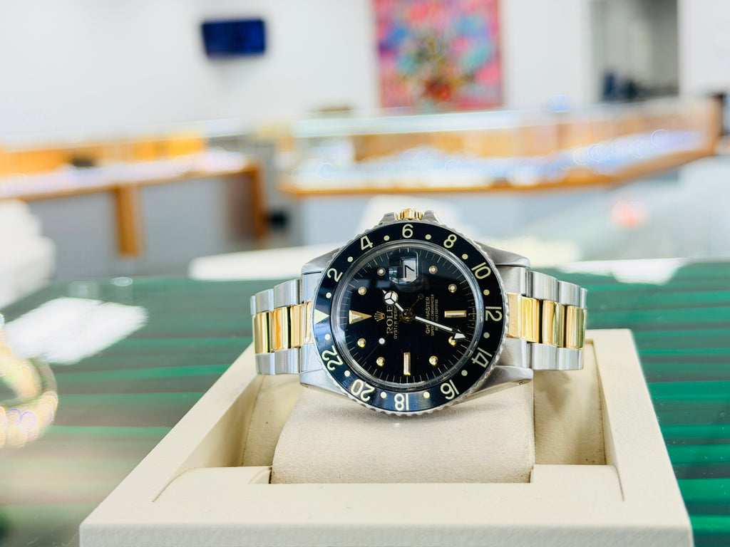 Rolex GMT-Master 40 1675  Stainless & Gold Oyster Black Dial  Vintage 5 Million Serial PreOwned - Diamonds East Intl.