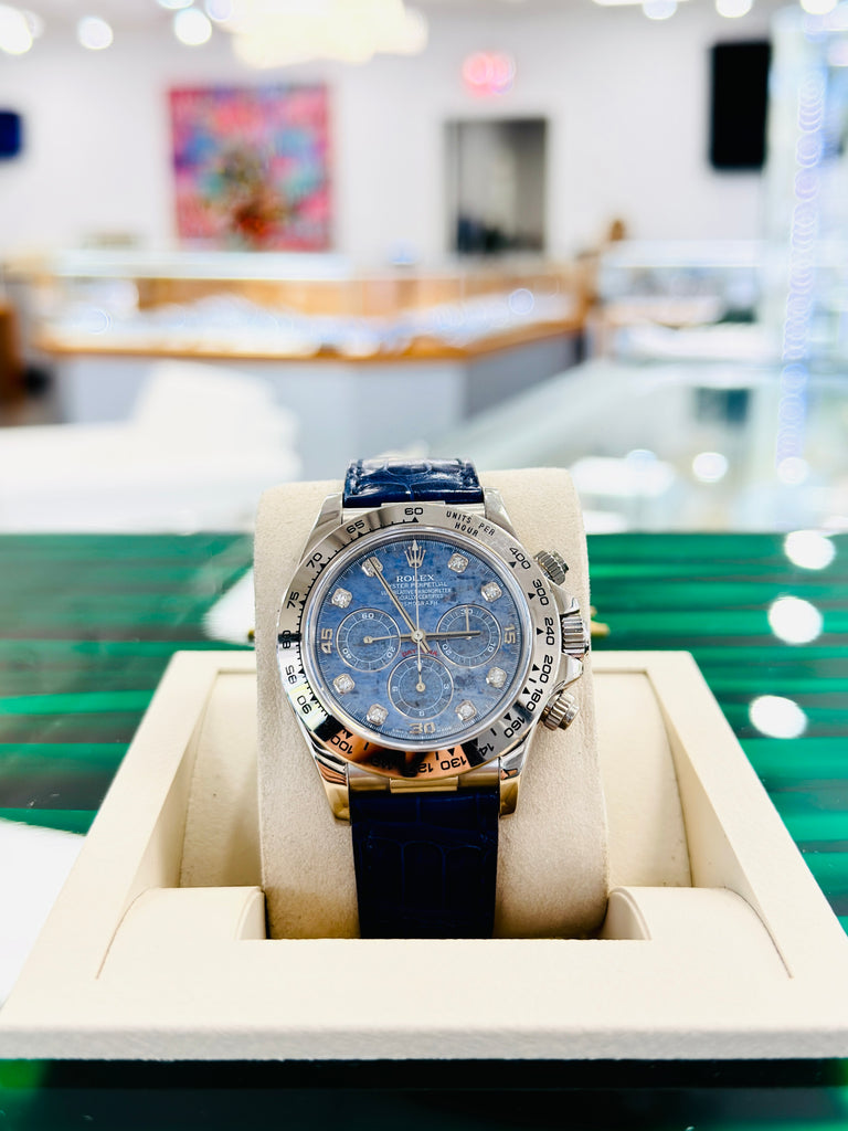 Rolex Zenith Daytona 16519 18K White gold Factory Diamond Sodalite Dial Mint PreOwned