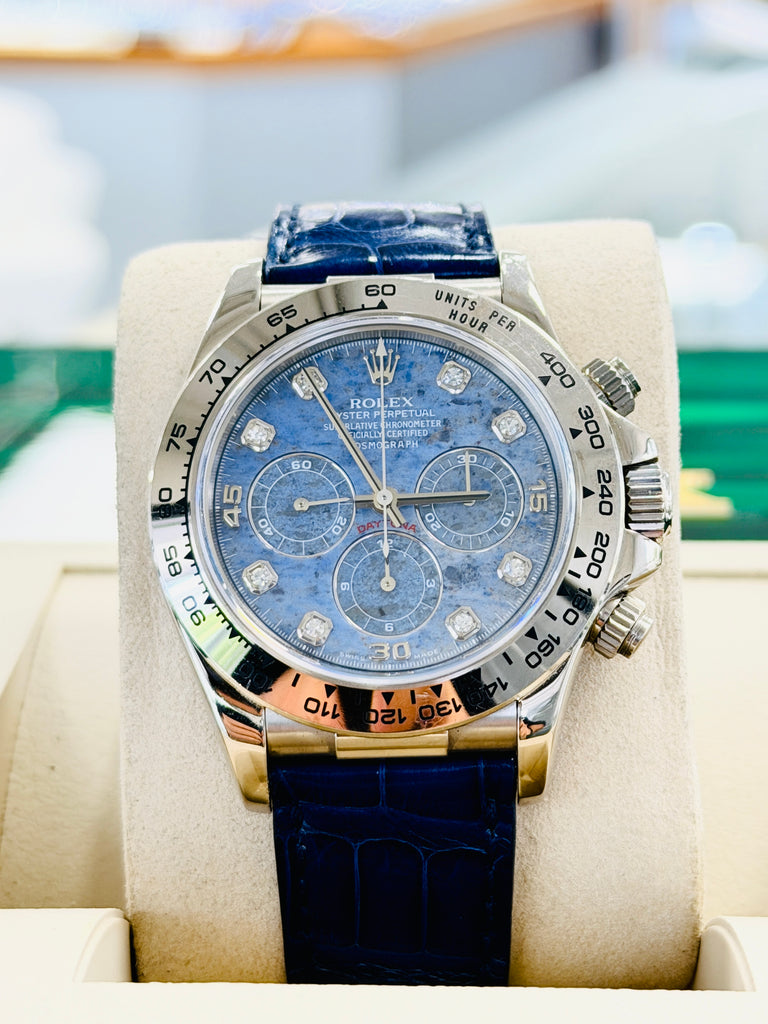 Rolex Zenith Daytona 16519 18K White gold Factory Diamond Sodalite Dial Mint PreOwned