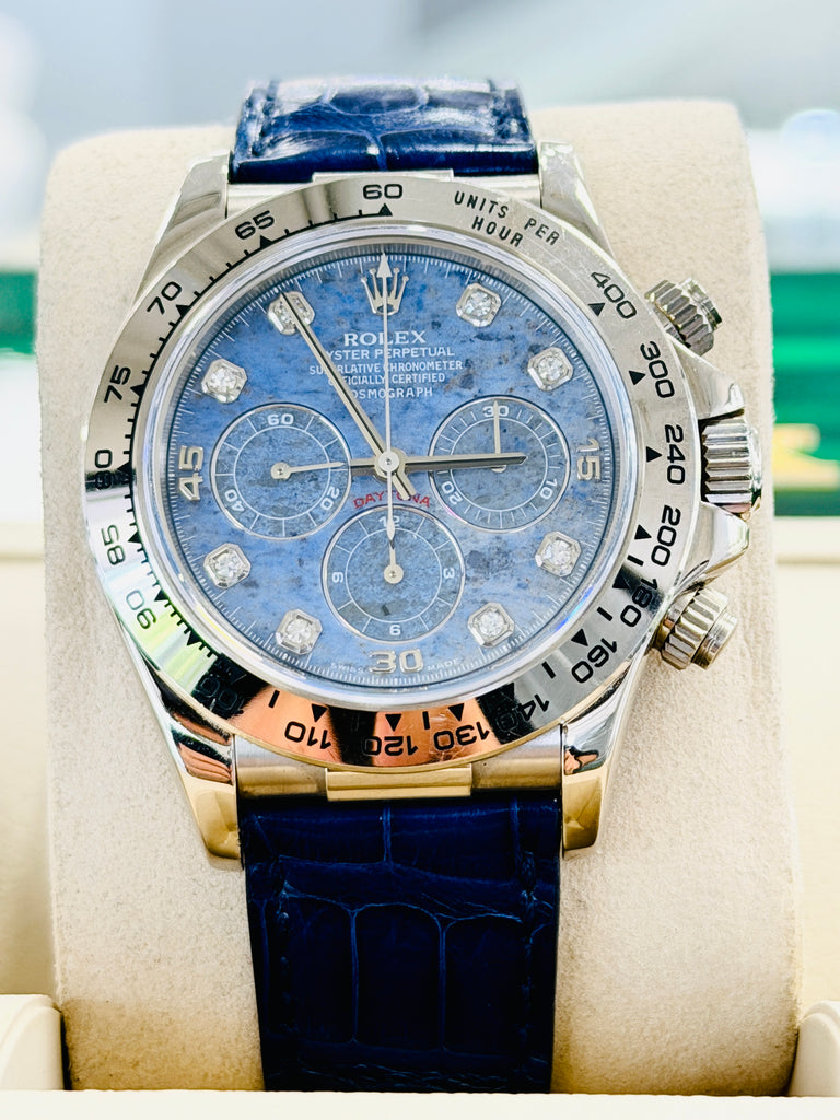 Rolex Zenith Daytona 16519 18K White gold Factory Diamond Sodalite Dial Mint PreOwned