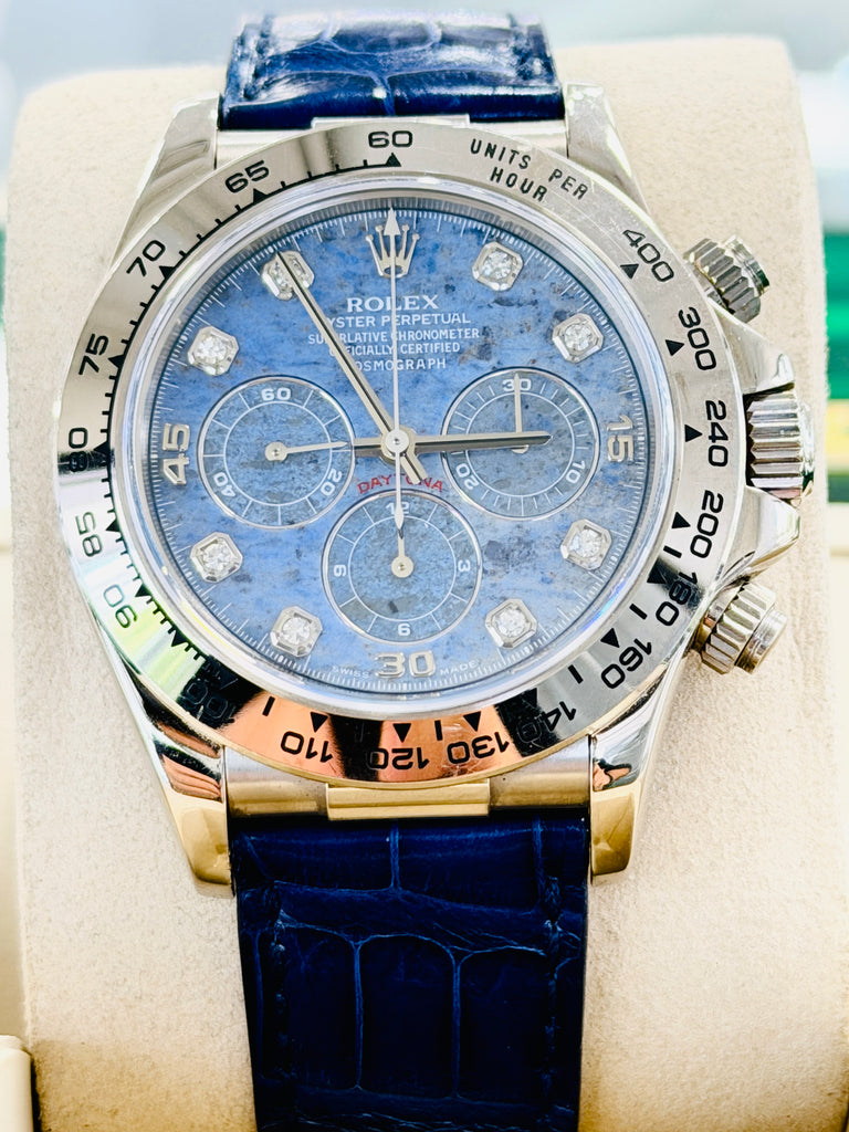 Rolex Zenith Daytona 16519 18K White gold Factory Diamond Sodalite Dial Mint PreOwned