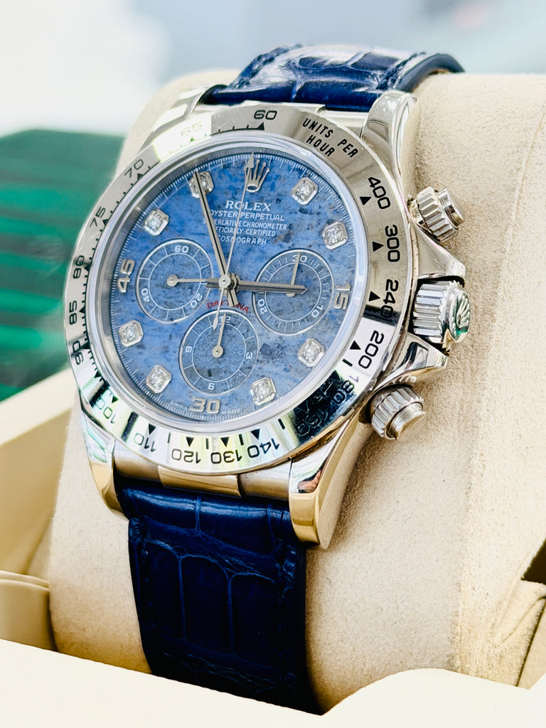 Rolex Zenith Daytona 16519 18K White gold Factory Diamond Sodalite Dial Mint PreOwned