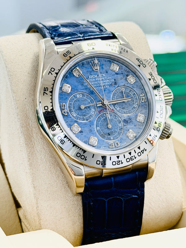 Rolex Zenith Daytona 16519 18K White gold Factory Diamond Sodalite