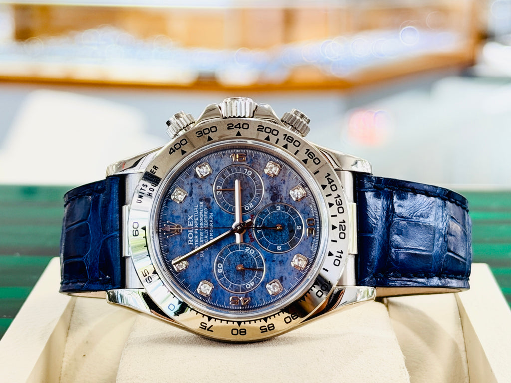 Rolex Zenith Daytona 16519 18K White gold Factory Diamond Sodalite Dial Mint PreOwned