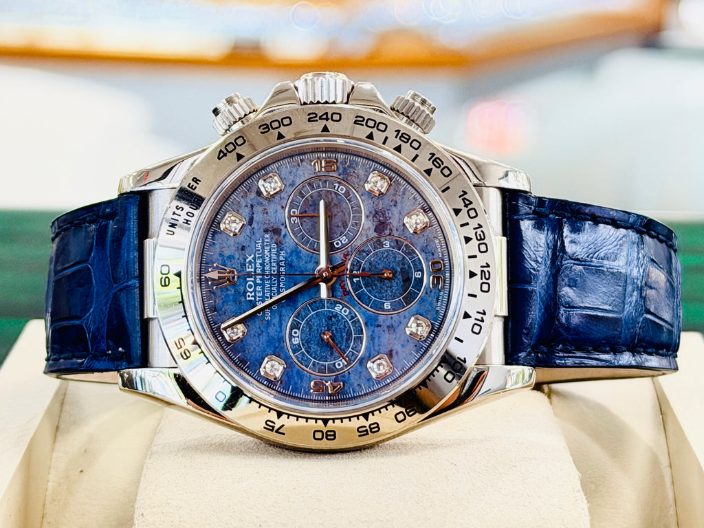 Rolex Zenith Daytona 16519 18K White gold Factory Diamond Sodalite Dial Mint PreOwned