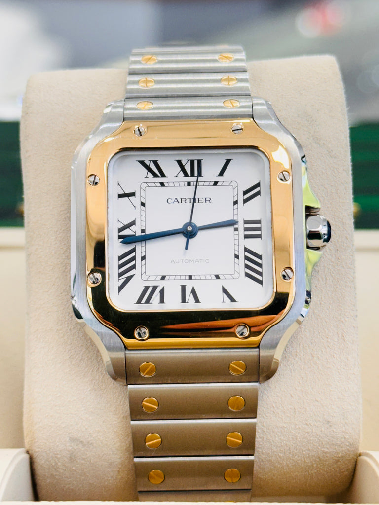 Cartier Santos De Cartier W2SA0016 White Dial Medium Size  Two Tone Box and Papers PreOwned - Diamonds East Intl.