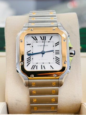Cartier Santos De Cartier W2SA0016 White Dial Medium Size  Two Tone Box and Papers PreOwned - Diamonds East Intl.